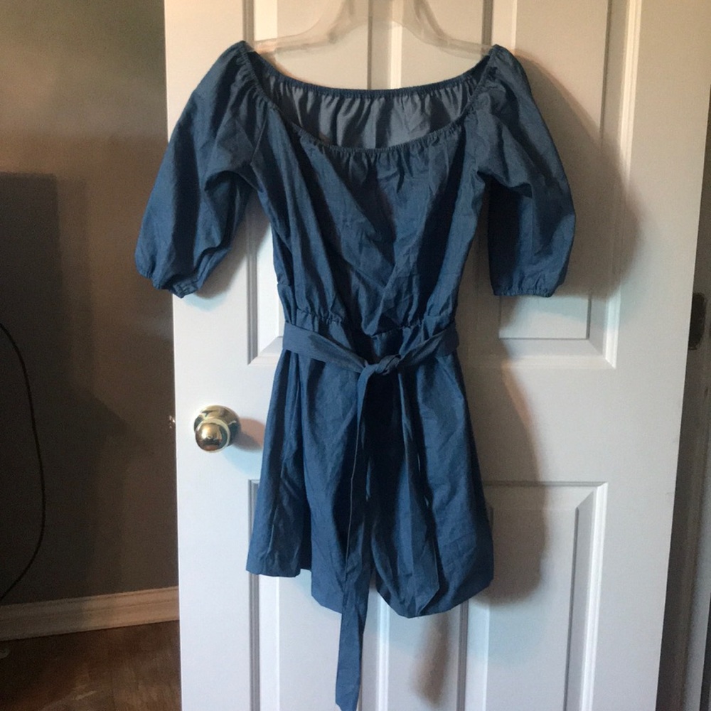 jean off the shoulder romper